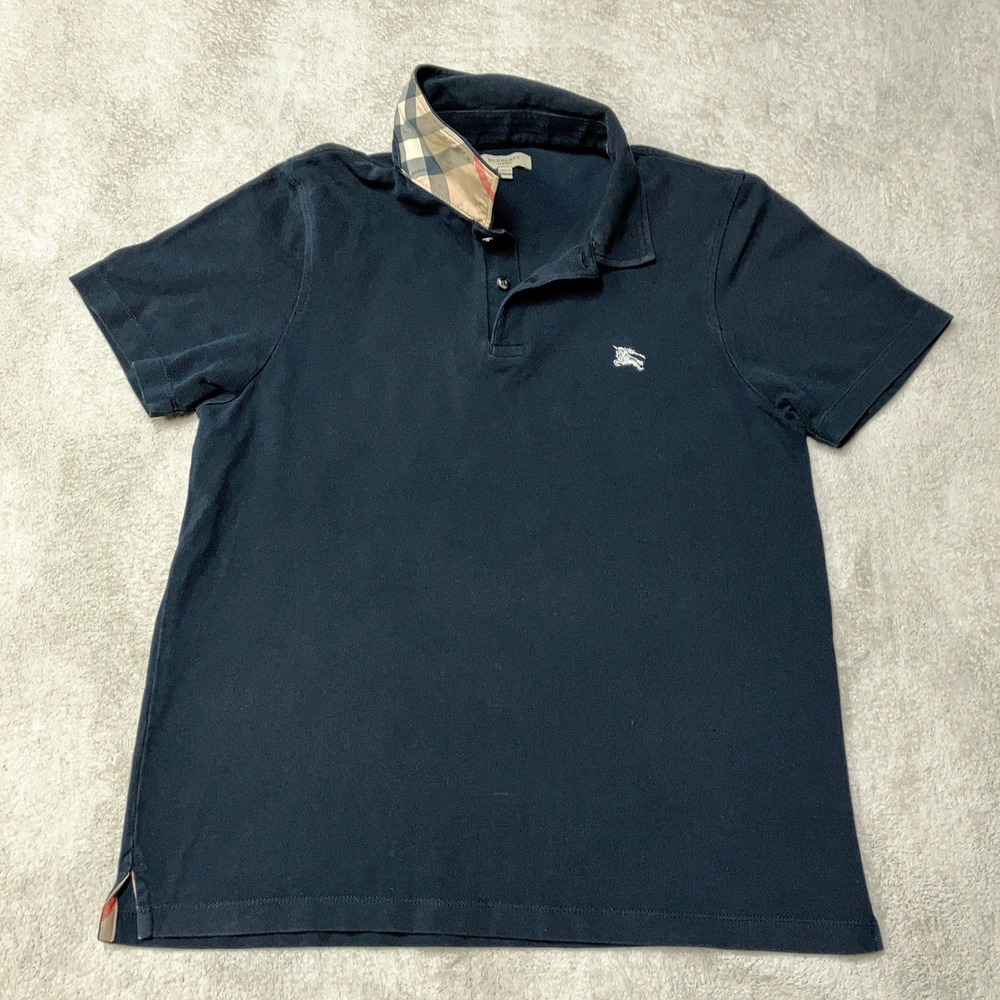 Burberry London Polo Shirt Nova Check Collar Equestrian Knight Embroidered Men L